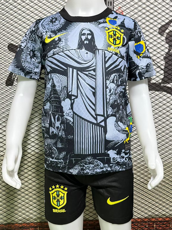 2024 Brazil Christ statue Black Kids Soccer Jersey