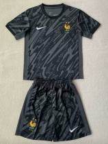 24/25 France Black Goalkeeper Kids Soccer Jersey