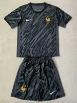 24/25 France Black Goalkeeper Kids Soccer Jersey