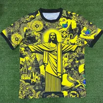 2024 Brazil Christ statue Yellow  Fans Soccer Jersey