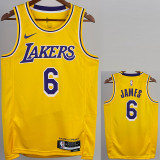 22/23 LAKERS JAMES #6 Yellow Top Quality Hot Pressing NBA Jersey(圆领)