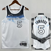 24/25 TIMBERWOLVES EDWARDS #5 White City Edition Top Quality Hot Pressing NBA Jersey