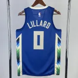 22/23 BUCKS LILLARD #0 Blue City Edition Top Quality Hot Pressing NBA Jersey(V领)