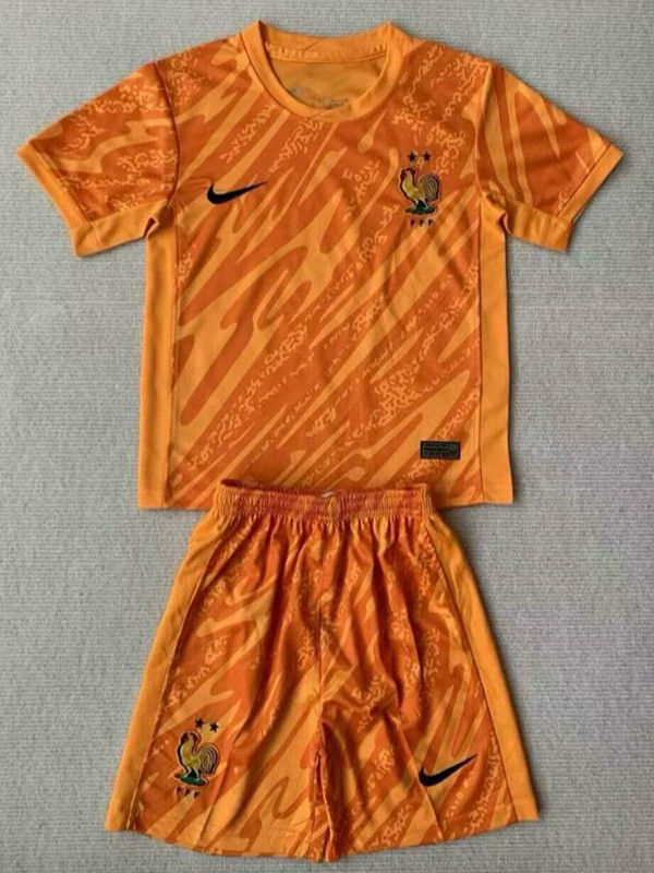 24/25 France Orange Goalkeeper Kids Soccer Jersey