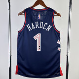 23/24 76ERS HARDEN #1 Dark Blue City Edition Top Quality Hot Pressing NBA Jersey