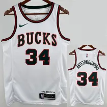 17/18 BUCKS ANTETOKOUNMPO #34 White Retro Top Quality Hot Pressing NBA Jersey