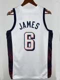 2024 Olympic Game USA  JAMES # 6 White Basketball Jersey