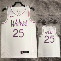 2018/2019 Timberwolves ROSE #25 White Retro Top Quality Hot Pressing NBA Jersey