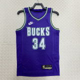 22/23 BUCKS ANTETOKOUNMPO #34 Purple Top Quality Hot Pressing NBA Jersey (Retro Logo)