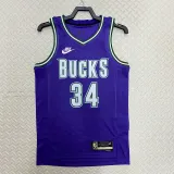 22/23 BUCKS ANTETOKOUNMPO #34 Purple Top Quality Hot Pressing NBA Jersey (Retro Logo)
