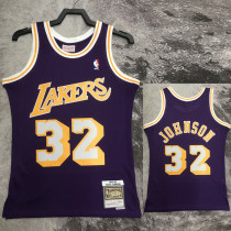 1984/1985 LAKERS JOHNSON #32 Purple Retro Top Quality Hot Pressing NBA Jersey(圆领）