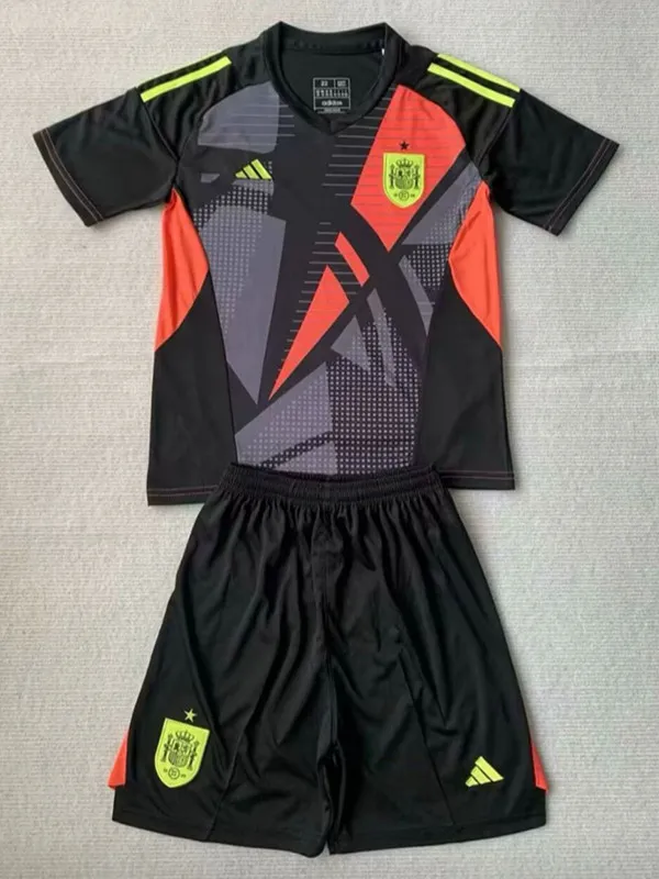 24/25  Spain Black Goalkeeper Kids Soccer Jersey