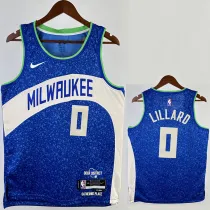 23/24 BUCKS LILLARD #0 Blue City Edition Top Quality Hot Pressing NBA Jersey(V领)