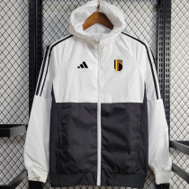 24/25 Belgium White & Black  Hooded Windbreaker