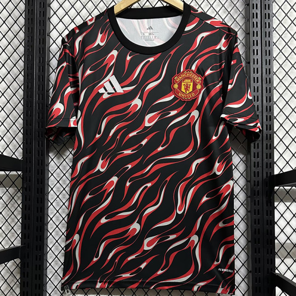 25/26  Man Utd Black Red Wave Training Shirts