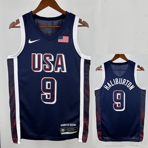 2024 Olympic Game USA HALLIBURTON # 9 Blue Basketball Jersey