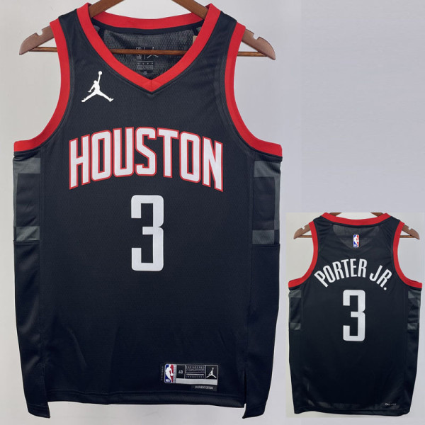 23/24 Rockets PORTER JR. #3 Black Top Quality Hot Pressing NBA Jersey (Trapeze Edition)飞人版