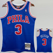 1996/97 76ERS IVERSON #3 Blue Retro Top Quality Hot Pressing NBA Jersey(圆领）