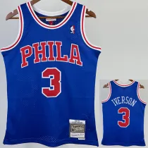 1996/97 76ERS IVERSON #3 Blue Retro Top Quality Hot Pressing NBA Jersey(圆领）
