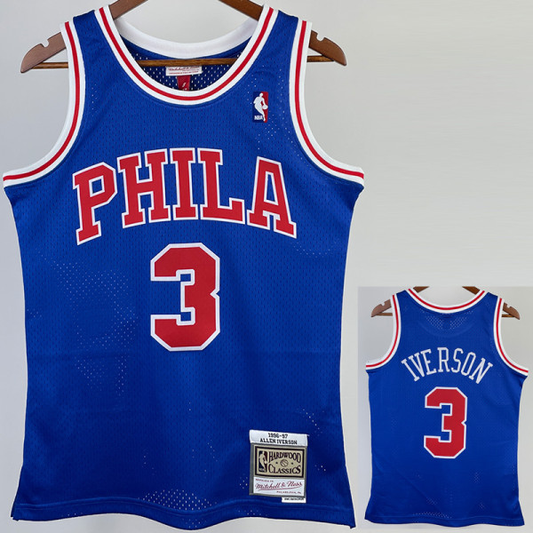 1996/97 76ERS IVERSON #3 Blue Retro Top Quality Hot Pressing NBA Jersey(圆领）