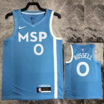 2019/20 Timberwolves RUSSELL #0 Sky Blue Retro Top Quality Hot Pressing NBA Jersey