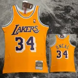 1997 LAKERS O’NEAL #34 Yellow Retro Top Quality Hot Pressing NBA Jersey(圆领)