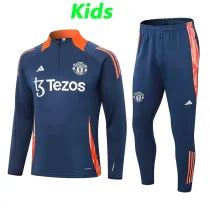 24/25 Man Utd Sapphire Blue Kids  Half Pull Tracksuit  (儿童、半拉链)