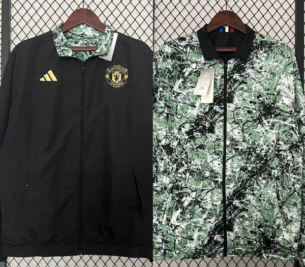 2024 Man Utd Black& White Green Double sided Windbreaker (双面风衣)