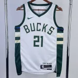 22/23 BUCKS HOLIOAY #21 Home White Top Quality Hot Pressing NBA Jersey(V领)