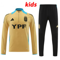 24/25 Argentina Mud Yellow Kids Half Pull Tracksuit (半拉链、泥黄色童装）