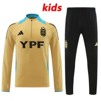 24/25 Argentina Mud Yellow Kids Half Pull Tracksuit (半拉链、泥黄色童装）