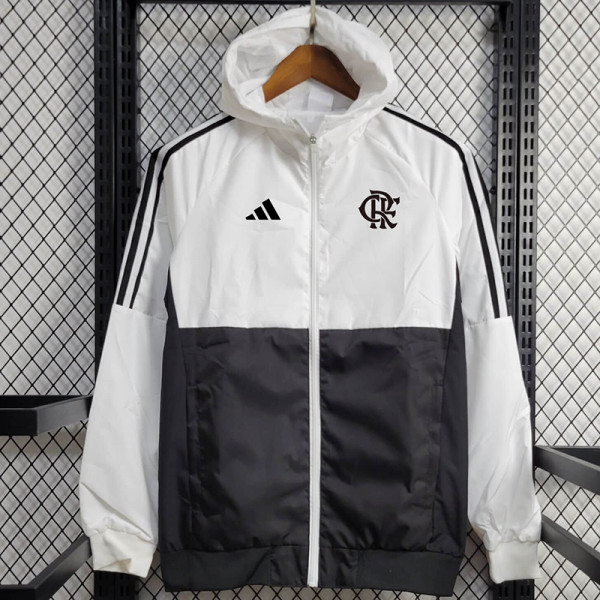 24/25 Flamengo White & Black  Hooded Windbreaker
