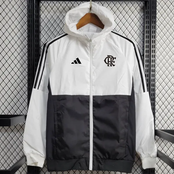 24/25 Flamengo White & Black  Hooded Windbreaker