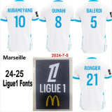24/25 Marseille Home  Player Version Soccer Jersey(Print all Sponsor)前后广告