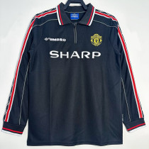 1998/1999 Man Utd  Black Retro  Long Sleeve Soccer Jersey(袖红边）