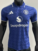 25/26 Man Utd Pattern Special Edition Blue Player Version Soccer Jersey(白色胸花）
