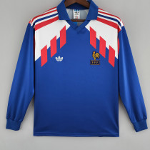 1988/1990 France Home Long Sleeve Retro Soccer Jersey (长袖)