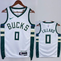 22/23 BUCKS LILLARD #0 Home White Top Quality Hot Pressing NBA Jersey(V领)