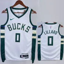22/23 BUCKS LILLARD #0 Home White Top Quality Hot Pressing NBA Jersey(V领)