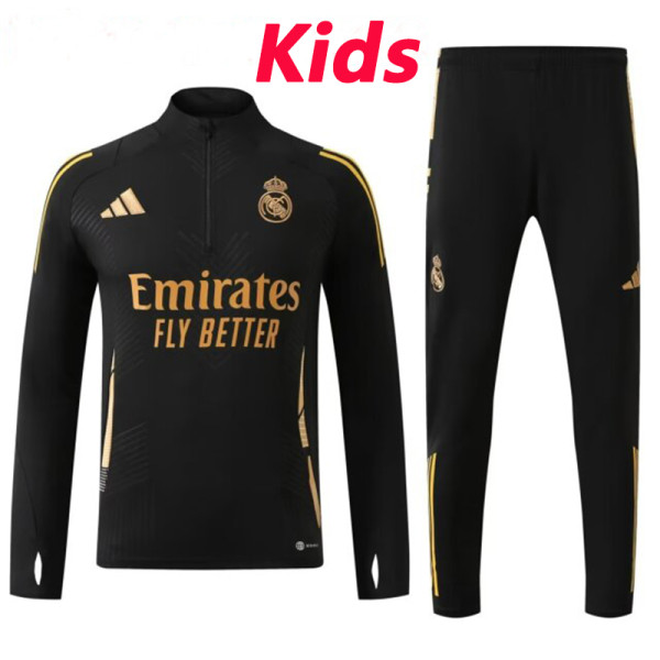 24/25 RMA Black  Kids  Half Pull Tracksuit  (童装、半拉链)