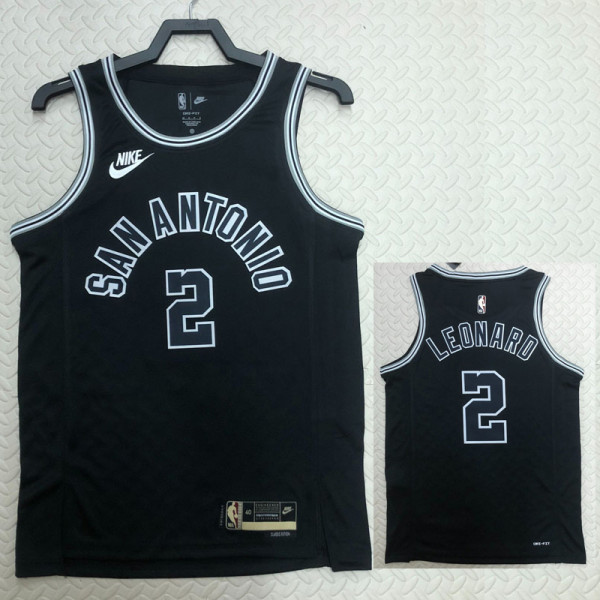 22/23 SA Spurs LEONARD #2 Black Top Quality Hot Pressing NBA Jersey (Retro Logo)