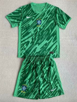 2024 Brazil Green Goalkeeper  Kids Soccer Jersey