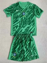 2024 Brazil Green Goalkeeper  Kids Soccer Jersey