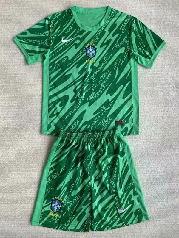 2024 Brazil Green Goalkeeper  Kids Soccer Jersey