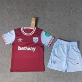 24/25 West Ham Home  Kids  Soccer Jersey(带广告）
