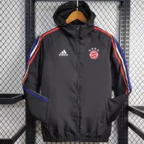 24/25 Bayern Black Hooded Windbreaker(蓝红白边）
