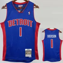 2008/09 Pistons IVERSON #1 Blue Retro Top Quality Hot Pressing NBA Jersey