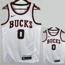 17/18 BUCKS LILLARD #0 White Retro Top Quality Hot Pressing NBA Jersey