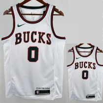 17/18 BUCKS LILLARD #0 White Retro Top Quality Hot Pressing NBA Jersey