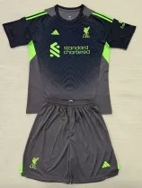 25/26  LIV Grey Black Goalkeeper Kids  Soccer Jersey
